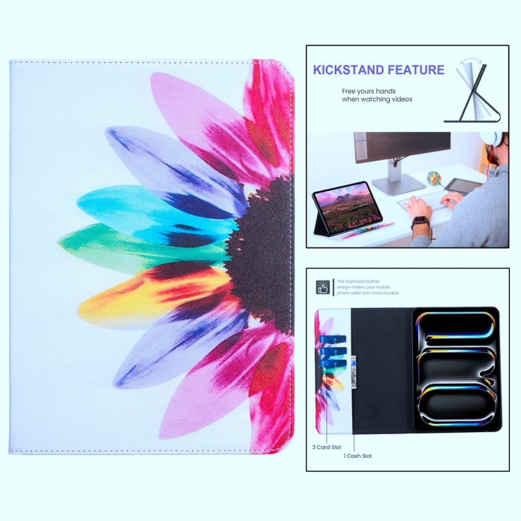For Samsung Galaxy Tab A11+ / A9+ Colored Drawing Leather Tablet Case(Sun Flower) by bashfashion