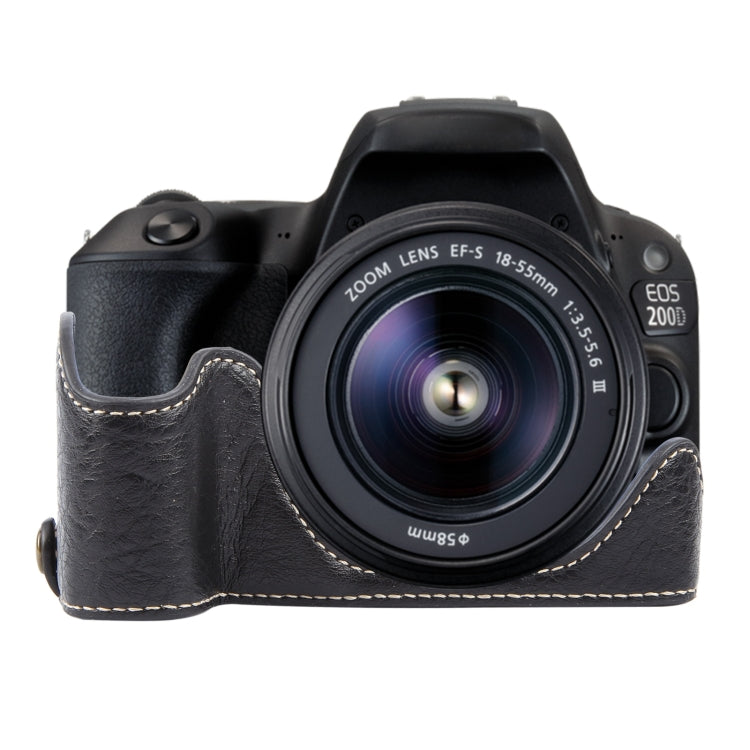 For Canon EOS 200D II / 200D Buffalo Texture PU Leather Camera Half Case Base(Black) by bashfashion