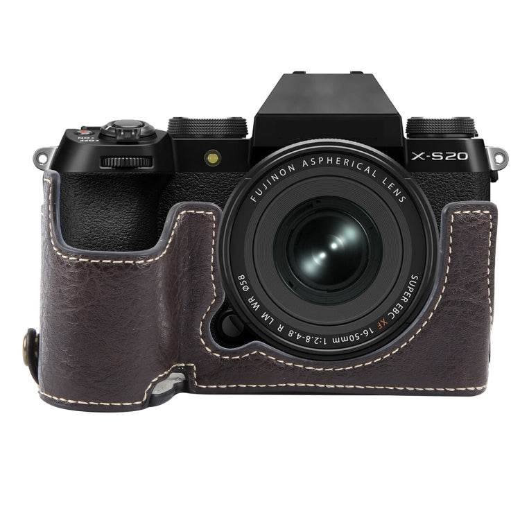 For FUJIFILM X-S20 Buffalo Texture PU Leather Camera Half Case Base(Dark Coffee) by bashfashion