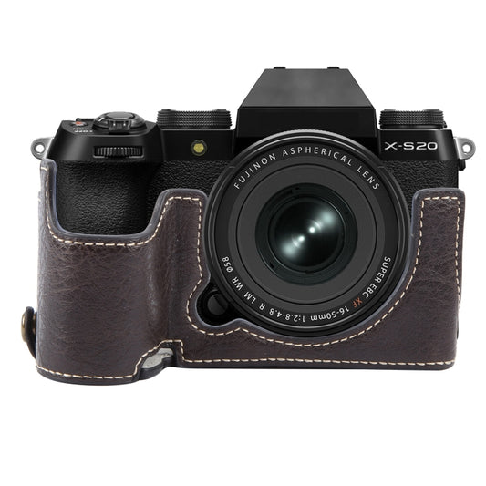 For FUJIFILM X-S20 Buffalo Texture PU Leather Camera Half Case Base(Dark Coffee) by bashfashion