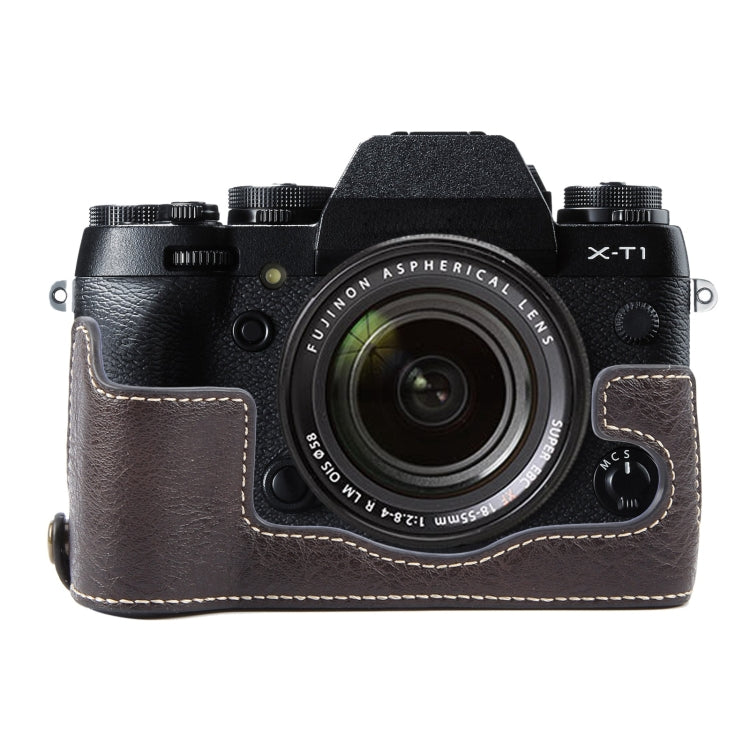 For FUJIFILM X-T1 Buffalo Texture PU Leather Camera Half Case Base(Dark Coffee) by bashfashion