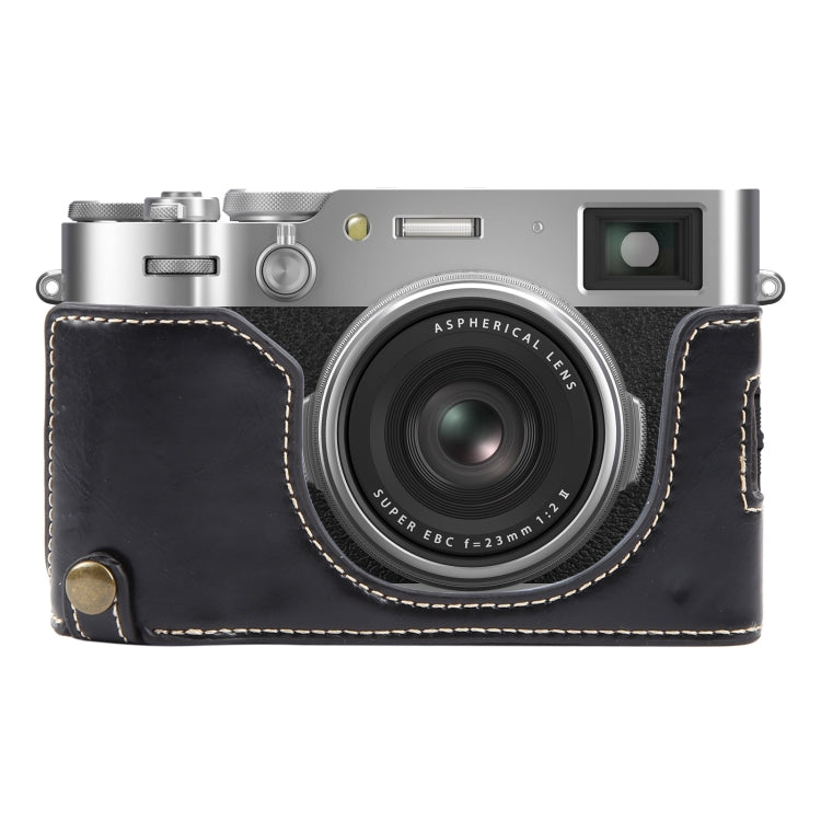 For FUJIFILM X100VI Glossy PU Leather Camera Half Case Base(Black) by bashfashion
