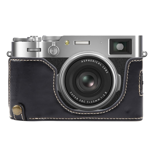 For FUJIFILM X100VI Glossy PU Leather Camera Half Case Base(Black) by bashfashion