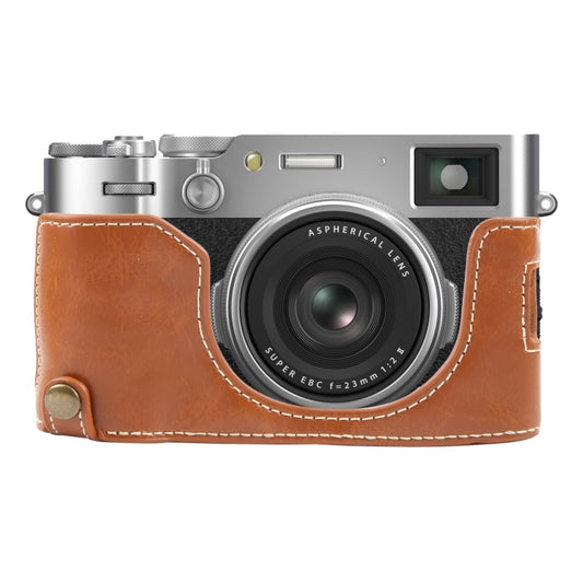 For FUJIFILM X100VI Glossy PU Leather Camera Half Case Base(Brown) by bashfashion