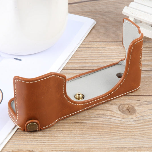 For FUJIFILM X100VI Glossy PU Leather Camera Half Case Base(Brown) by bashfashion