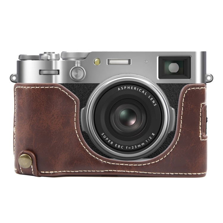 For FUJIFILM X100VI Glossy PU Leather Camera Half Case Base(Coffee) by bashfashion