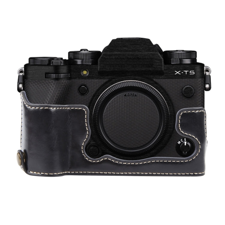 For FUJIFILM X-T5 Glossy PU Leather Camera Half Case Base(Black) by bashfashion