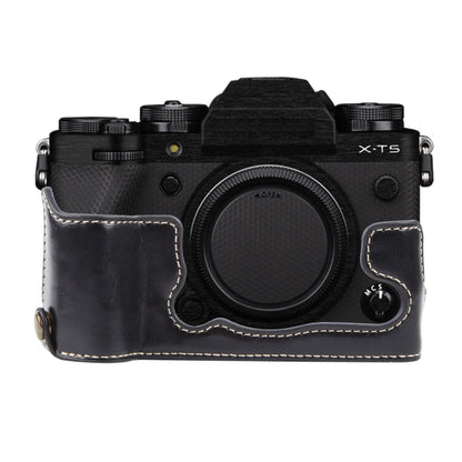 For FUJIFILM X-T5 Glossy PU Leather Camera Half Case Base(Black) by bashfashion