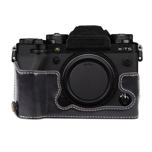 For FUJIFILM X-T5 Glossy PU Leather Camera Half Case Base(Black) by bashfashion