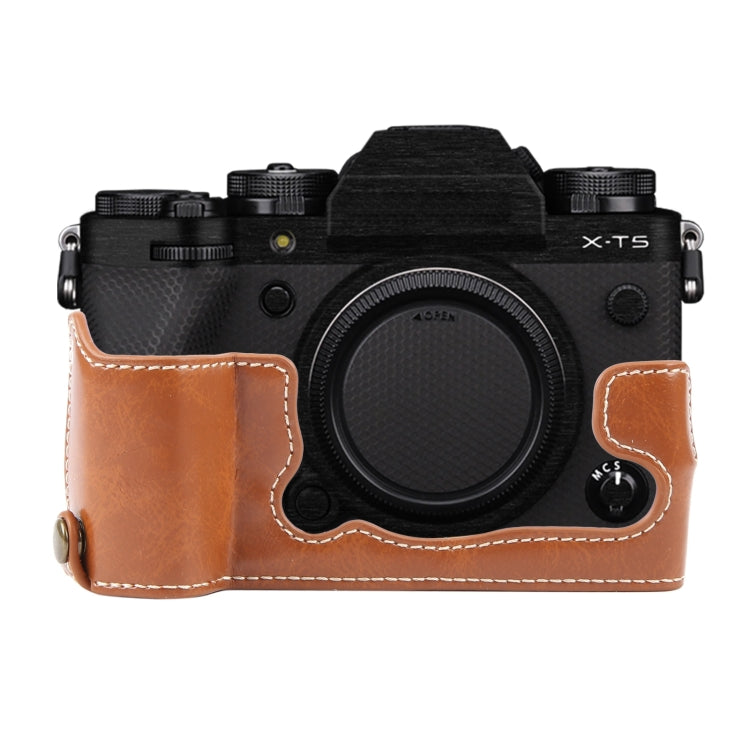 For FUJIFILM X-T5 Glossy PU Leather Camera Half Case Base(Brown) by bashfashion