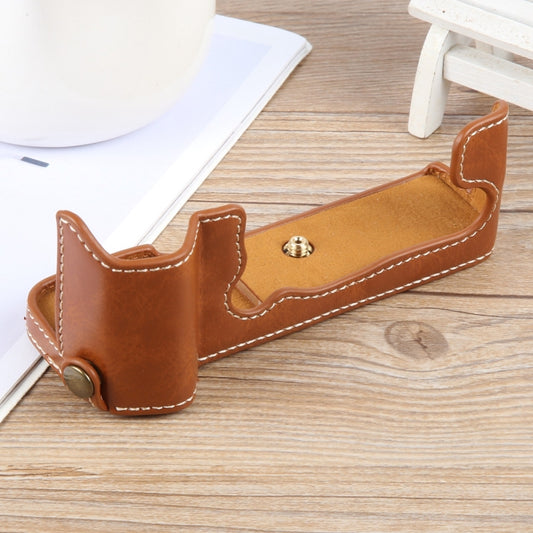 For FUJIFILM X-T5 Glossy PU Leather Camera Half Case Base(Brown) by bashfashion