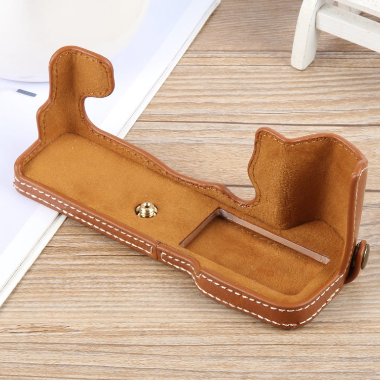 For FUJIFILM X-T5 Glossy PU Leather Camera Half Case Base(Brown) by bashfashion
