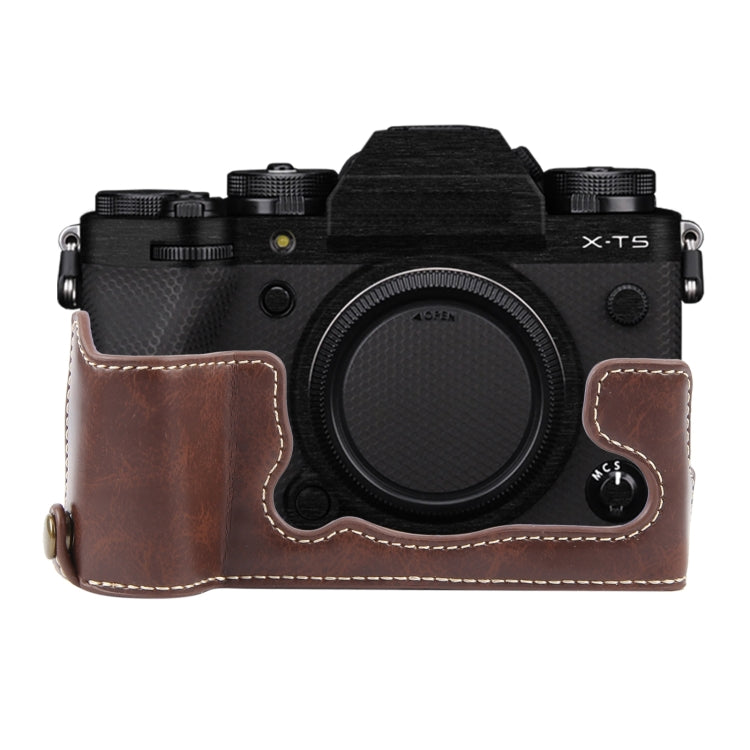 For FUJIFILM X-T5 Glossy PU Leather Camera Half Case Base(Coffee) by bashfashion