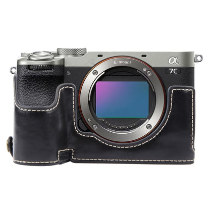 For Sony ILCE-7CM2 / Alpha 7C II Glossy PU Leather Camera Half Case Base(Black) by bashfashion