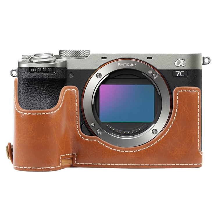 For Sony ILCE-7CM2 / Alpha 7C II Glossy PU Leather Camera Half Case Base(Brown) by bashfashion