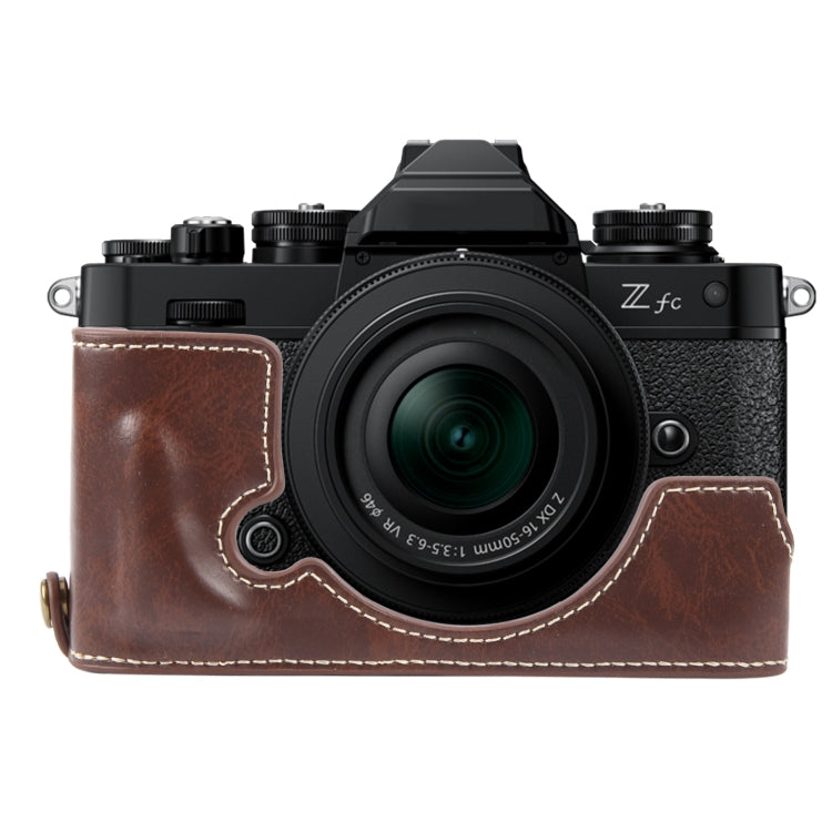 For Nikon ZFC Glossy PU Leather Camera Half Case Base(Coffee) by bashfashion