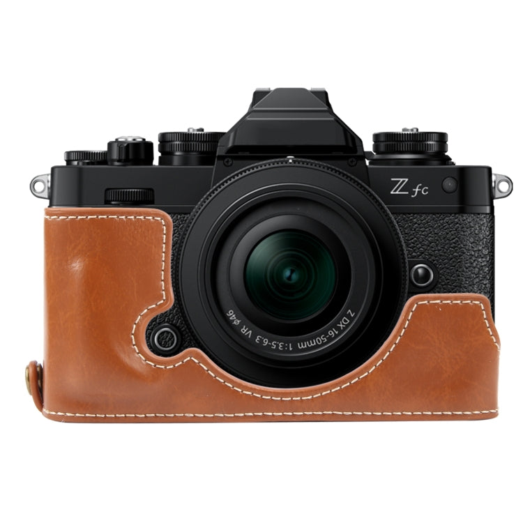 For Nikon ZFC Glossy PU Leather Camera Half Case Base(Brown) by bashfashion