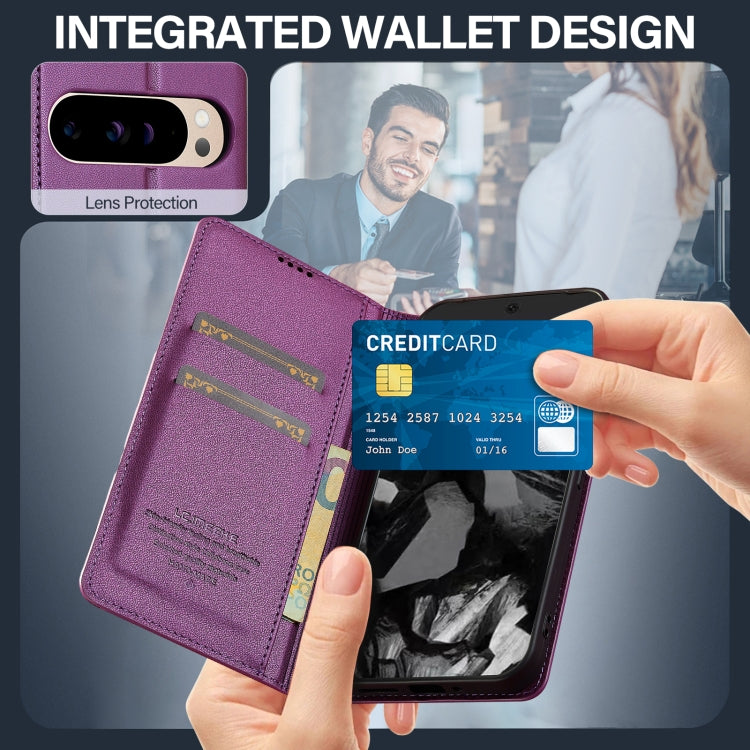 For Google Pixel 9 Pro / 9 LC.IMEEKE L1 Series Frosted Fine Texture PU Phone Case(Purple) by LC.IMEEKE