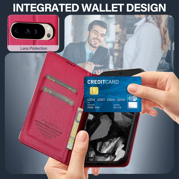 For Google Pixel 9 Pro / 9 LC.IMEEKE L1 Series Frosted Fine Texture PU Phone Case(Red) by LC.IMEEKE