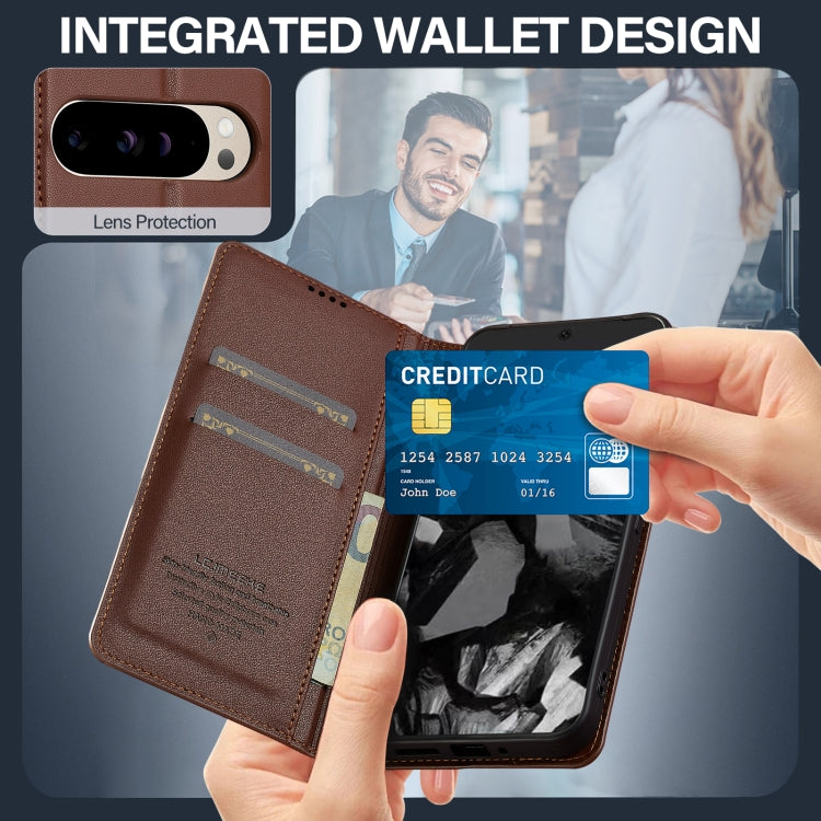 For Google Pixel 9 Pro XL LC.IMEEKE L1 Series Frosted Fine Texture PU Phone Case(Brown) by LC.IMEEKE