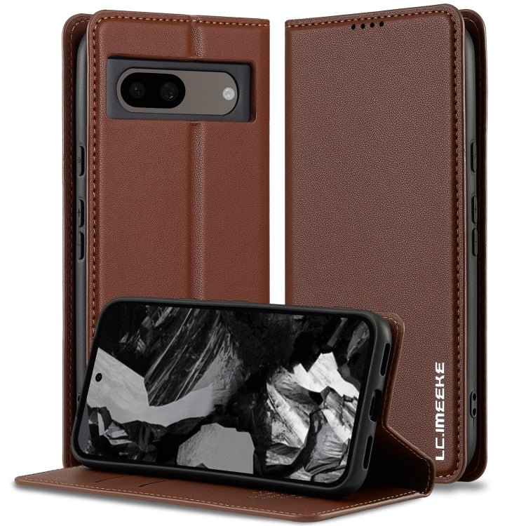 For Google Pixel 8 LC.IMEEKE L1 Series Frosted Fine Texture PU Phone Case(Brown) by LC.IMEEKE