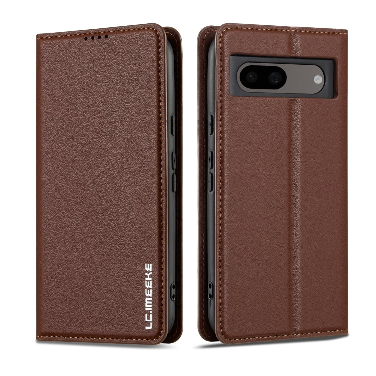 For Google Pixel 8A LC.IMEEKE L1 Series Frosted Fine Texture PU Phone Case(Brown) by LC.IMEEKE