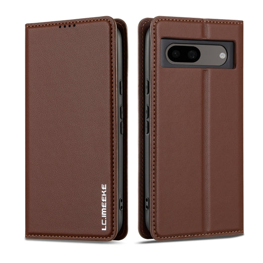 For Google Pixel 8A LC.IMEEKE L1 Series Frosted Fine Texture PU Phone Case(Brown) by LC.IMEEKE