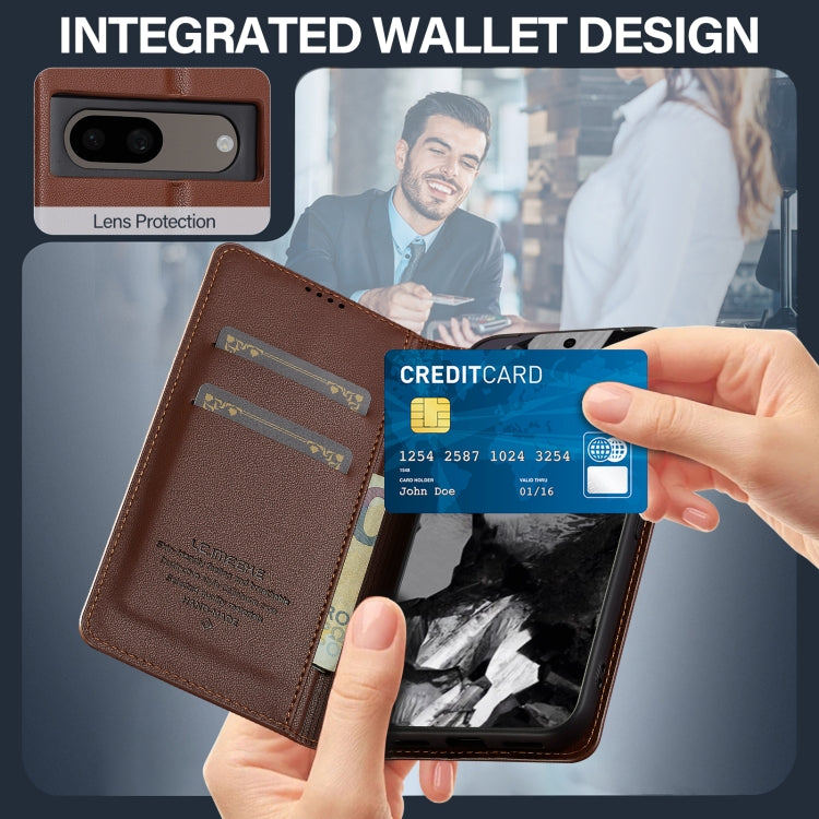 For Google Pixel 8A LC.IMEEKE L1 Series Frosted Fine Texture PU Phone Case(Brown) by LC.IMEEKE