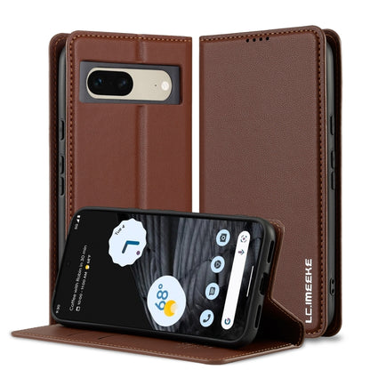 For Google Pixel 7 5G LC.IMEEKE L1 Series Frosted Fine Texture PU Phone Case(Brown) by LC.IMEEKE