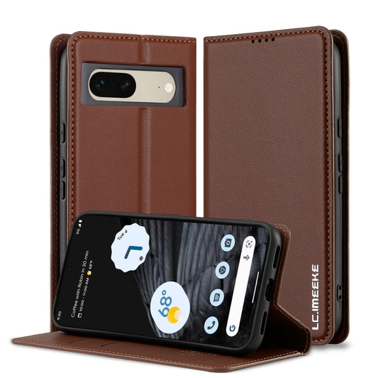 For Google Pixel 7 5G LC.IMEEKE L1 Series Frosted Fine Texture PU Phone Case(Brown) by LC.IMEEKE