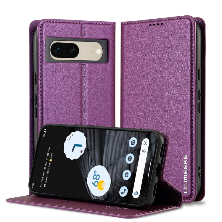 For Google Pixel 7 5G LC.IMEEKE L1 Series Frosted Fine Texture PU Phone Case(Purple) by LC.IMEEKE