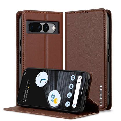 For Google Pixel 7 Pro 5G LC.IMEEKE L1 Series Frosted Fine Texture PU Phone Case(Brown) by LC.IMEEKE