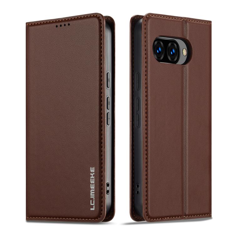 For Google Pixel 9a LC.IMEEKE L1 Series Frosted Fine Texture PU Phone Case(Brown) by LC.IMEEKE