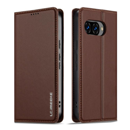 For Google Pixel 9a LC.IMEEKE L1 Series Frosted Fine Texture PU Phone Case(Brown) by LC.IMEEKE