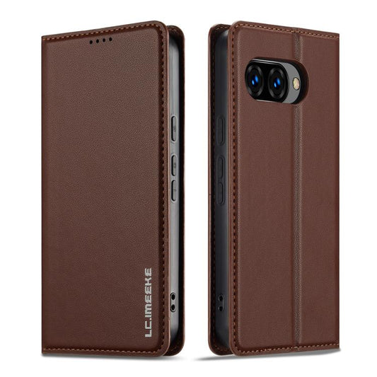 For Google Pixel 9a LC.IMEEKE L1 Series Frosted Fine Texture PU Phone Case(Brown) by LC.IMEEKE