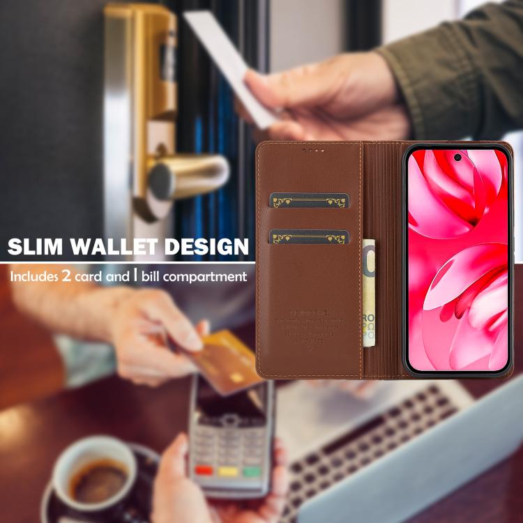 For Google Pixel 9a LC.IMEEKE L1 Series Frosted Fine Texture PU Phone Case(Brown) by LC.IMEEKE