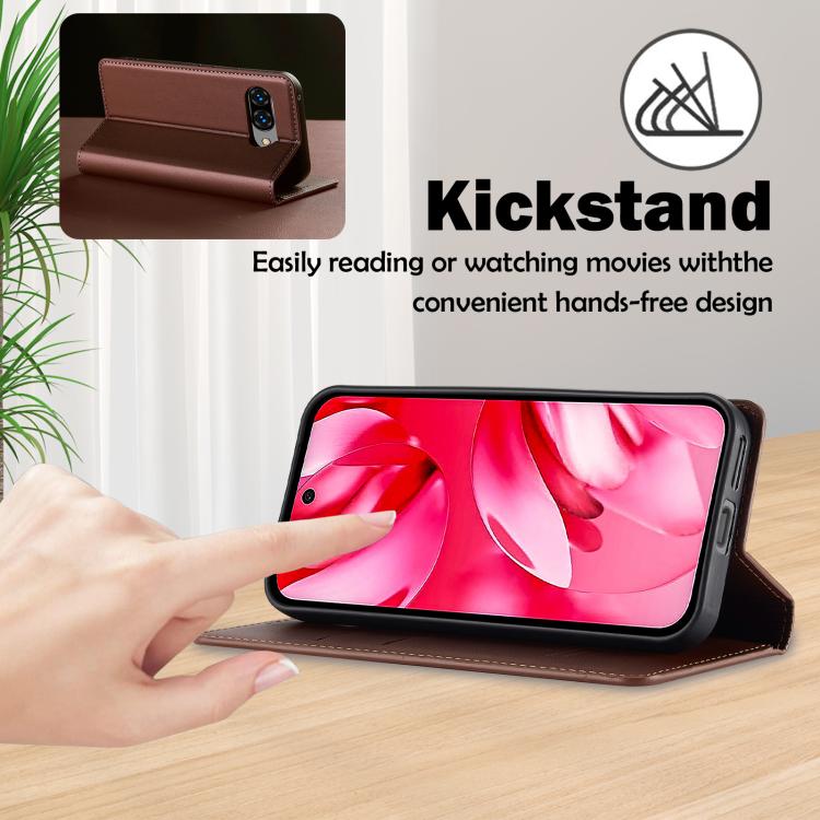 For Google Pixel 9a LC.IMEEKE L1 Series Frosted Fine Texture PU Phone Case(Brown) by LC.IMEEKE