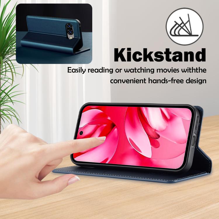 For Google Pixel 9a LC.IMEEKE L1 Series Frosted Fine Texture PU Phone Case(Blue) by LC.IMEEKE