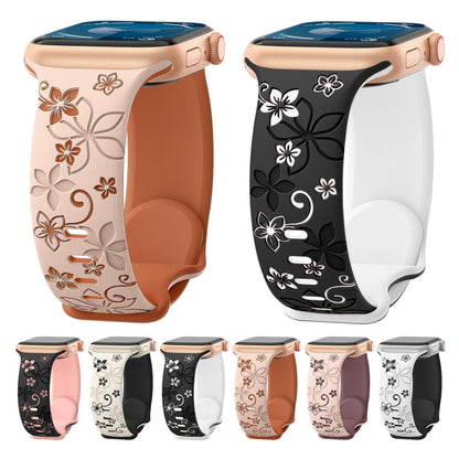 For Apple Watch Series 7 45mm Bauhinia Two-color Embossed Silicone Watch Band(Starlight Black) by bashfashion