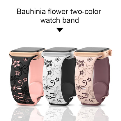 For Apple Watch Series 7 45mm Bauhinia Two-color Embossed Silicone Watch Band(Starlight Black) by bashfashion
