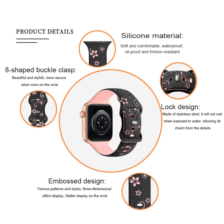 For Apple Watch Series 7 45mm Bauhinia Two-color Embossed Silicone Watch Band(Starlight Black) by bashfashion
