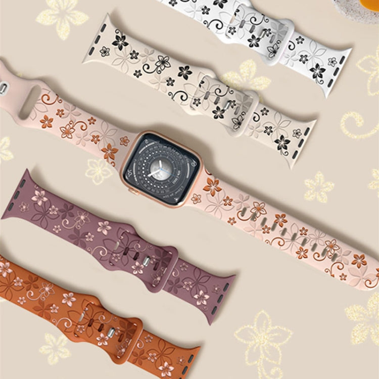 For Apple Watch Series 6 44mm Bauhinia Two-color Embossed Silicone Watch Band(Starlight Black) by bashfashion