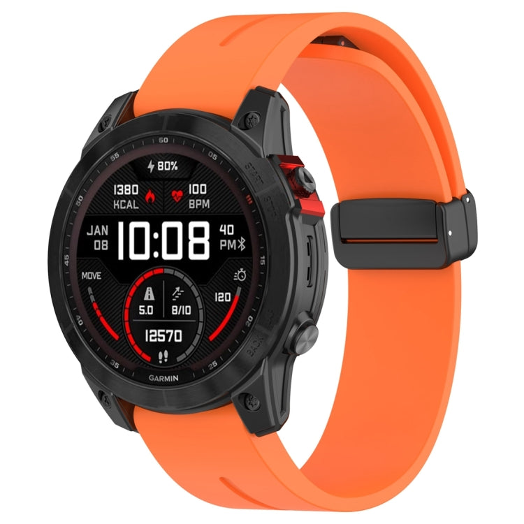 For Garmin Fenix 7 Magnetic Folding Black Buckle Silicone Watch Band(Orange) by bashfashion
