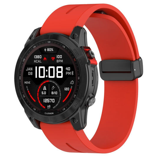 For Garmin Fenix 7 Magnetic Folding Black Buckle Silicone Watch Band(Red) by bashfashion