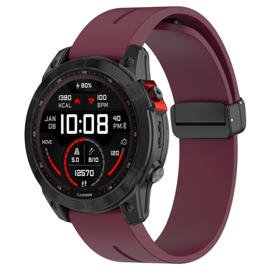 For Garmin Fenix 7 Magnetic Folding Black Buckle Silicone Watch Band(Wine Red) by bashfashion