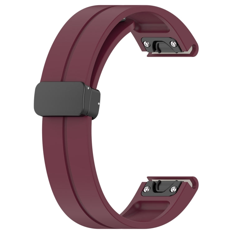 For Garmin Fenix 7 Magnetic Folding Black Buckle Silicone Watch Band(Wine Red) by bashfashion