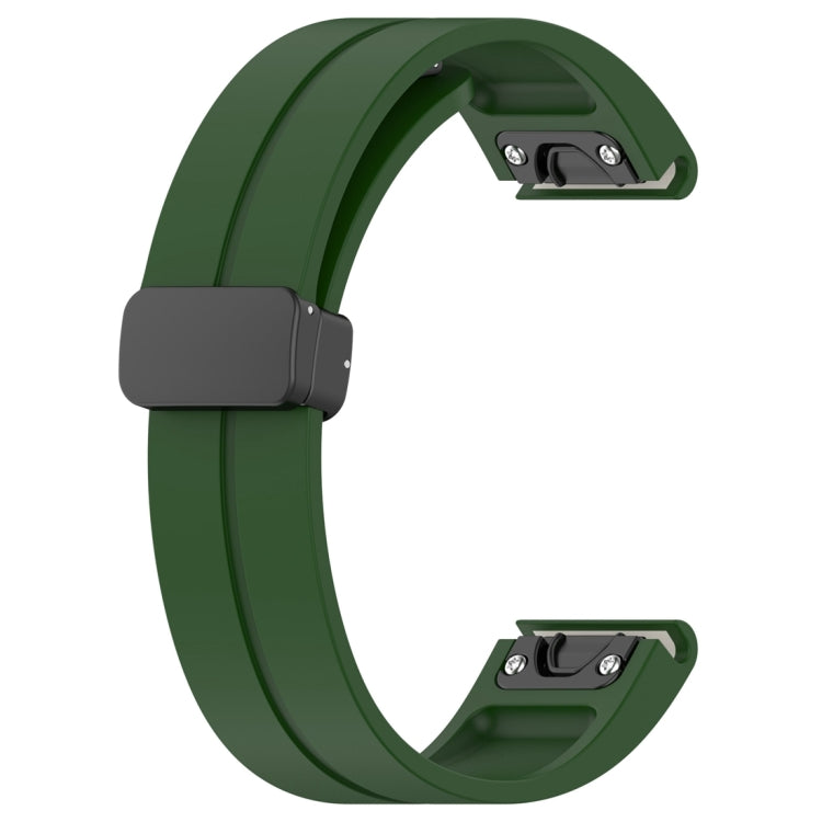 For Garmin Fenix 7 Magnetic Folding Black Buckle Silicone Watch Band(Army Green) by bashfashion