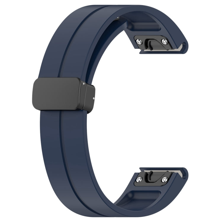 For Garmin Fenix 7 Magnetic Folding Black Buckle Silicone Watch Band(Midnight Blue) by bashfashion