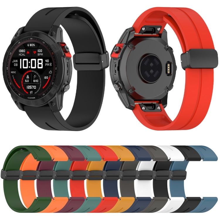 For Garmin Fenix 7 Magnetic Folding Black Buckle Silicone Watch Band(Grey) by bashfashion