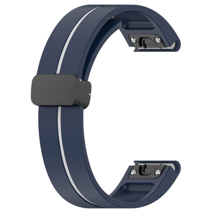 For Garmin Fenix 7 Two Color Magnetic Folding Black Buckle Silicone Watch Band(Midnight Blue White) by bashfashion